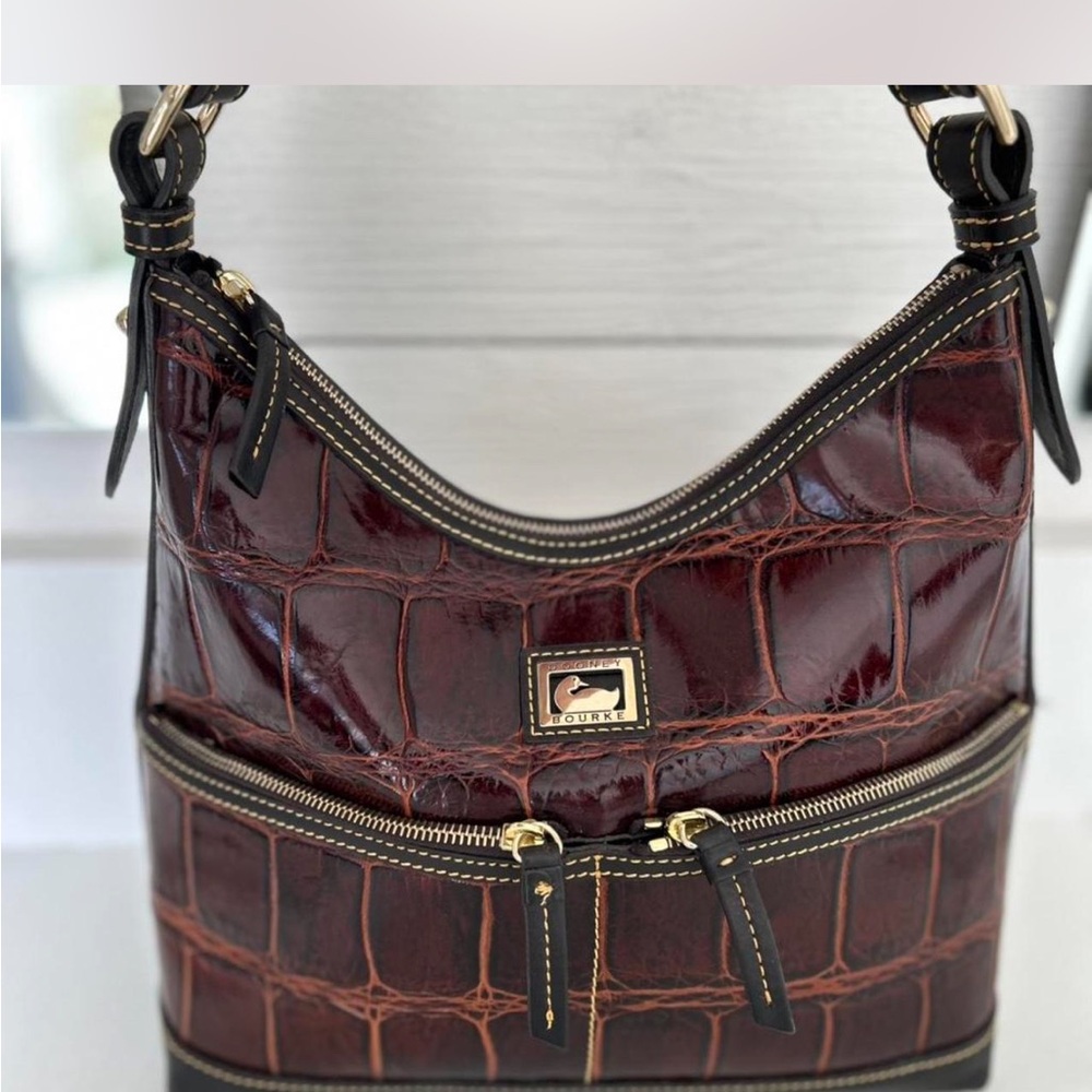 Source Unknown Burgundy Croc-Embossed Hobo Bag